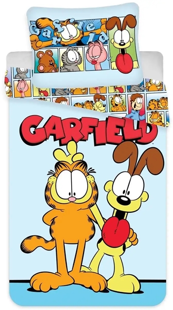 Se Garfield sengetøj 100x140 cm - Garfield junior sengetøj - 2 i 1 design - 100% bomuld hos Dynezonen.dk